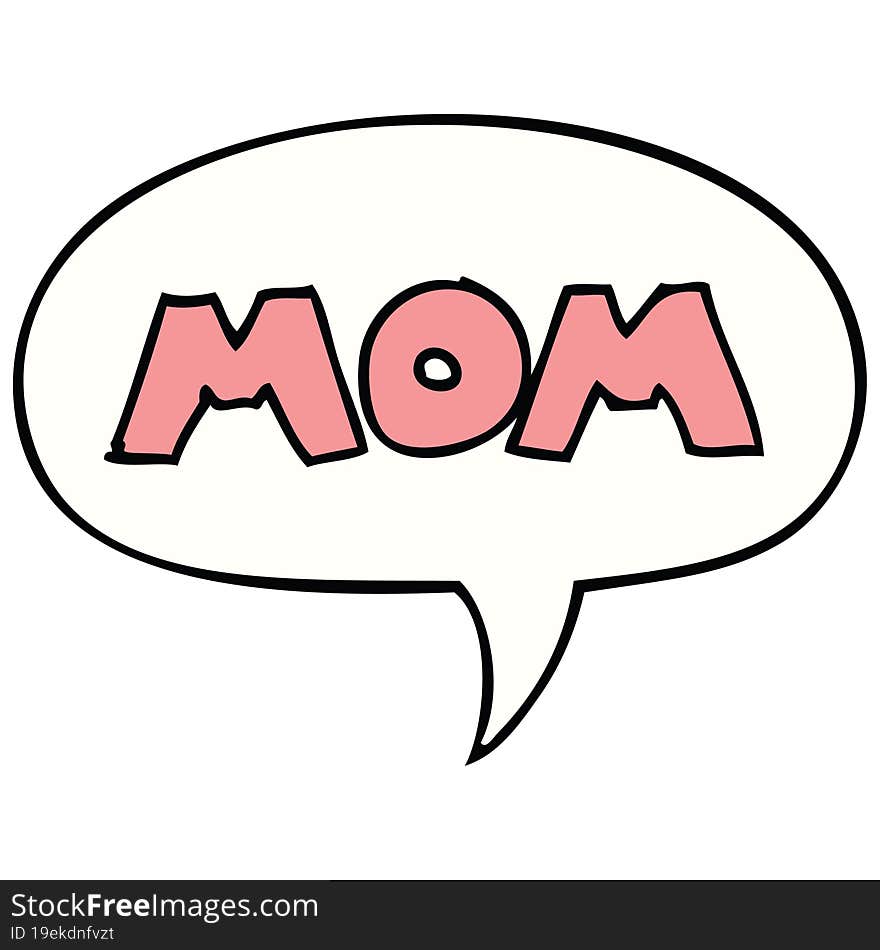 cartoon word mom and speech bubble