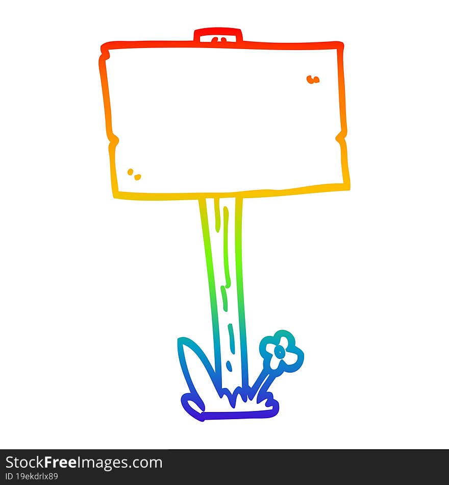 Rainbow Gradient Line Drawing Cartoon Sign Post