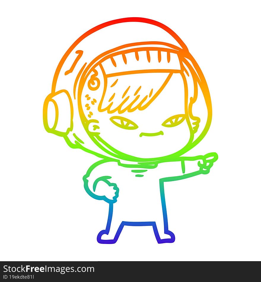 rainbow gradient line drawing of a cartoon astronaut woman