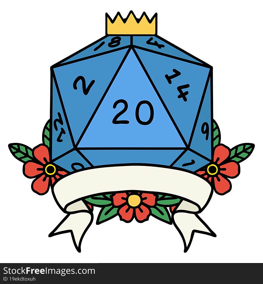 Natural 20 Critical Hit D20 Dice Roll Illustration