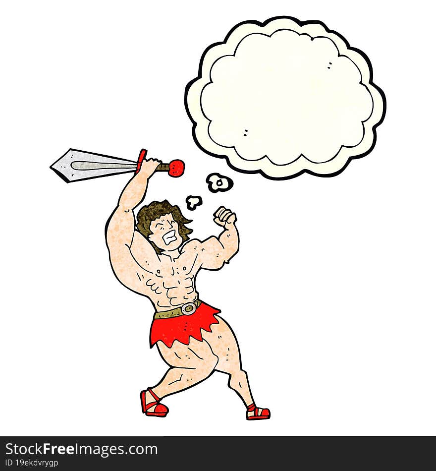 cartoon barbarian hero with thought bubble