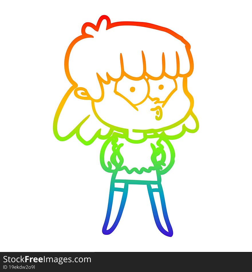 rainbow gradient line drawing cartoon whistling girl