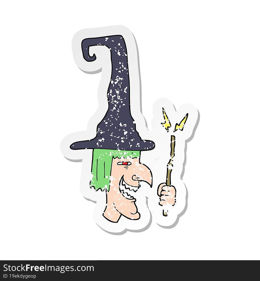 retro distressed sticker of a cartoon laughing witch