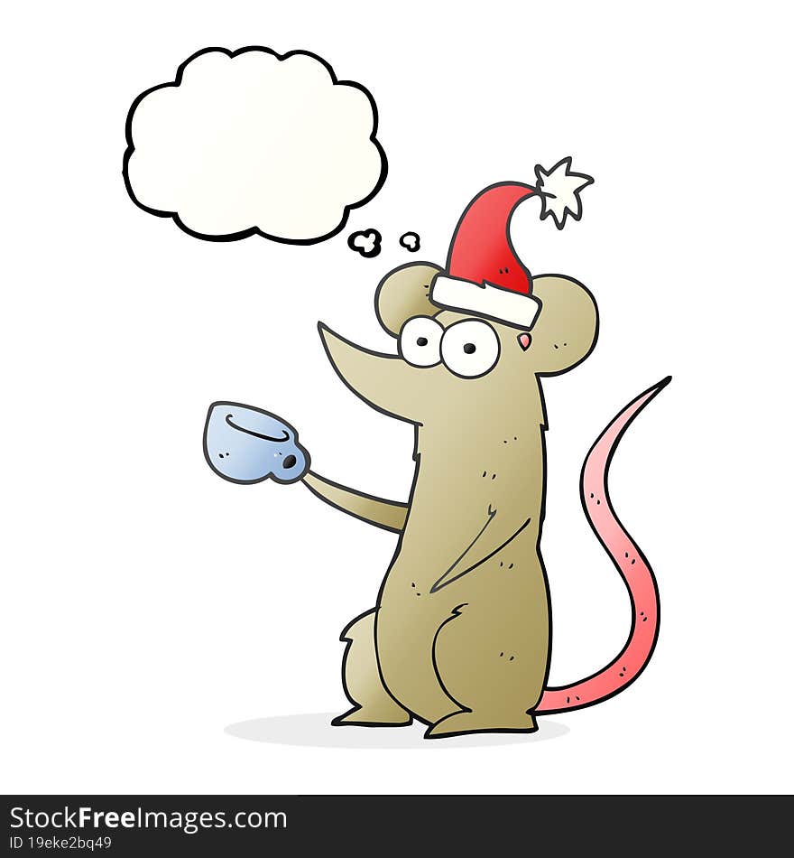 thought bubble cartoon mouse wearing christmas hat