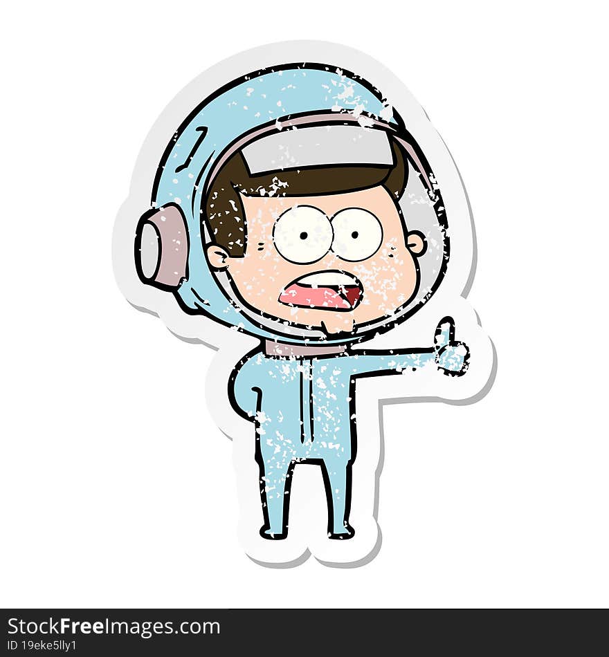 distressed sticker of a cartoon surprised astronaut