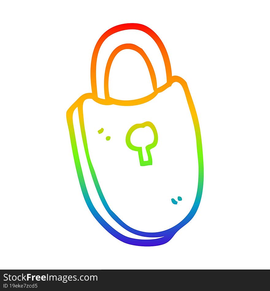 rainbow gradient line drawing of a cartoon locked padlock