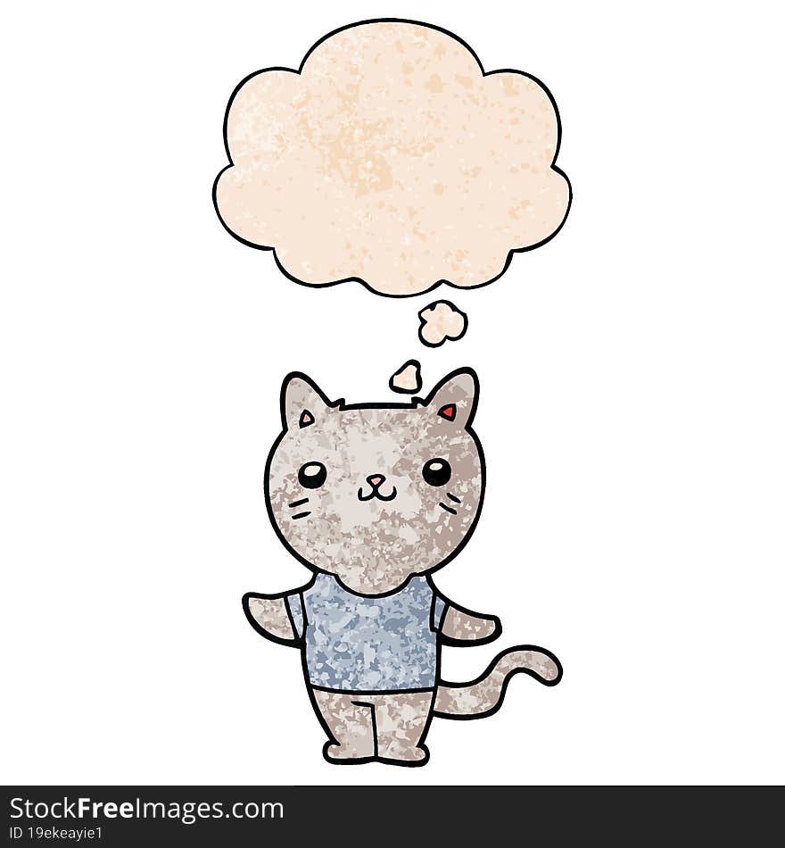 cartoon cat and thought bubble in grunge texture pattern style