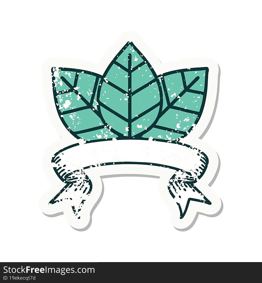 grunge sticker with banner of a leaf