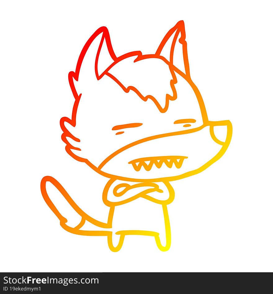 Warm Gradient Line Drawing Cartoon Wolf Showing Teeth