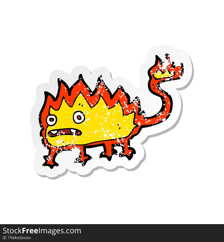 retro distressed sticker of a cartoon little fire demon