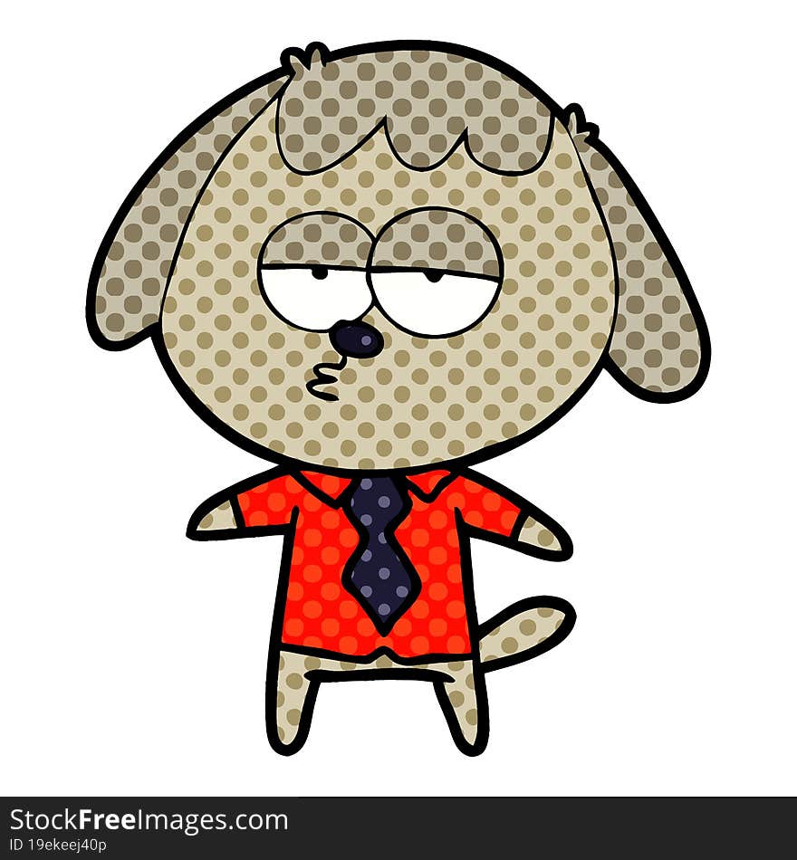 cartoon bored dog in office clothes. cartoon bored dog in office clothes