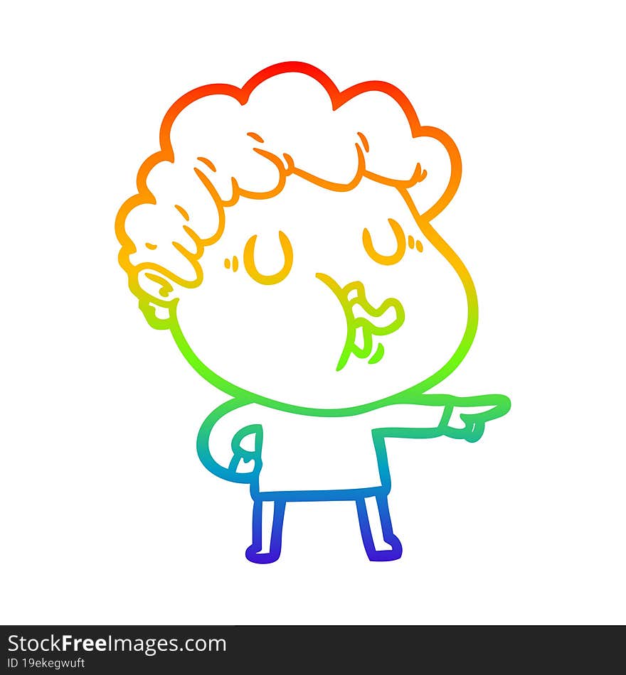 Rainbow Gradient Line Drawing Cartoon Man Pulling Face