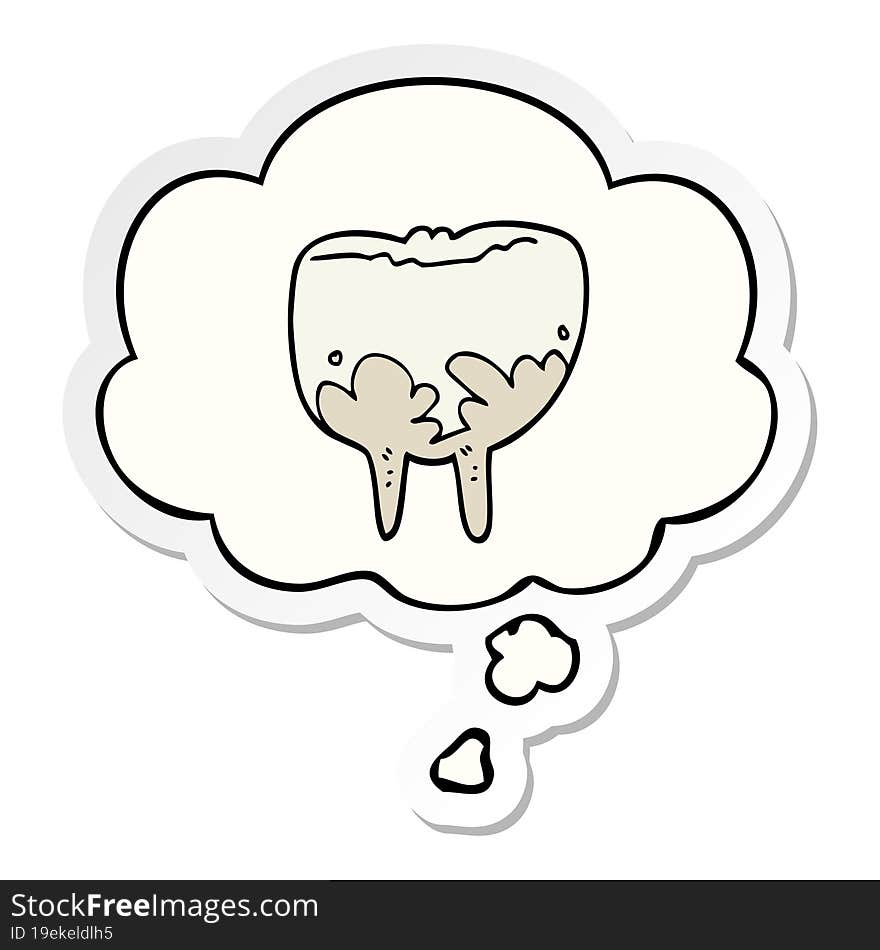 cartoon tooth and thought bubble as a printed sticker