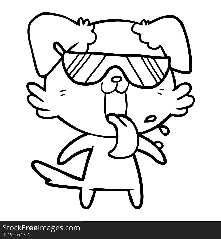 cartoon panting dog in sunglasses. cartoon panting dog in sunglasses