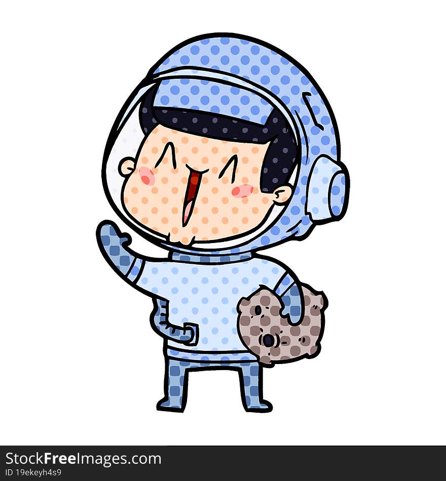 happy cartoon astronaut with moon rock. happy cartoon astronaut with moon rock