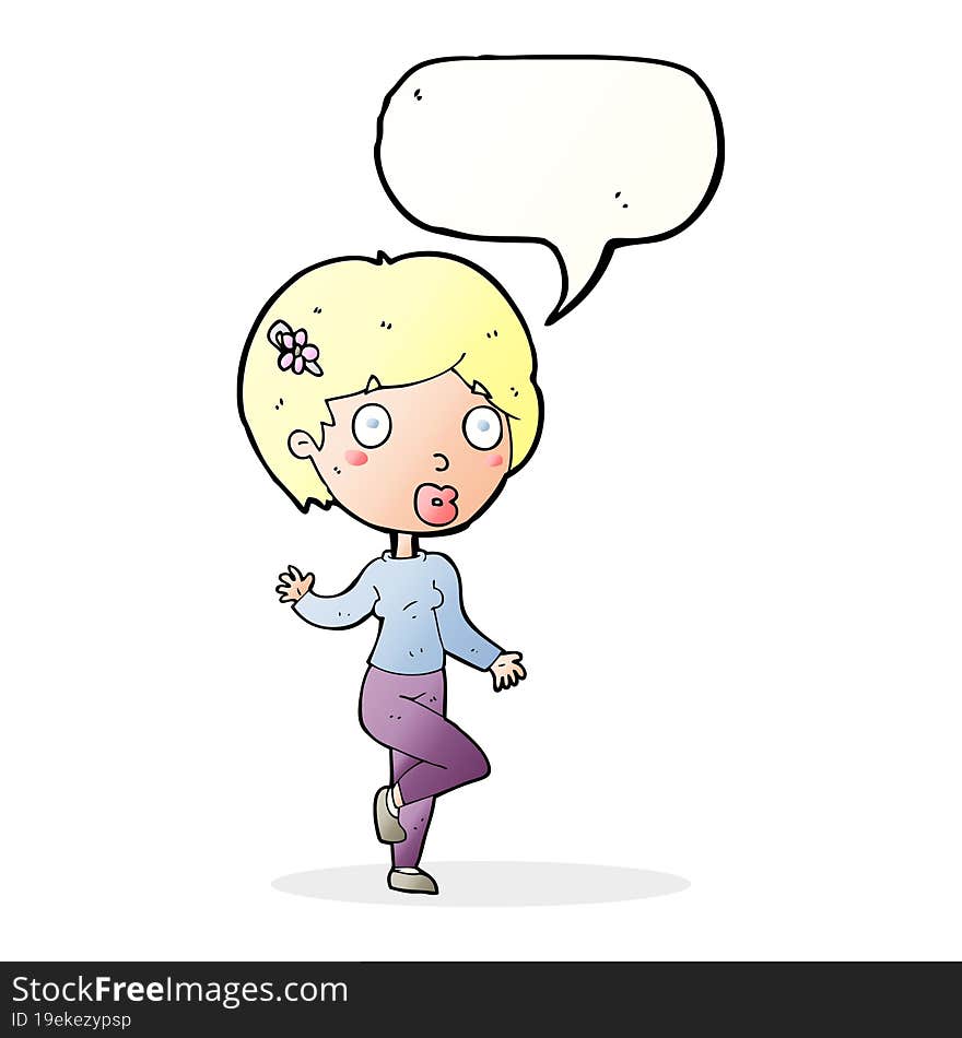 cartoon surprised woman with speech bubble