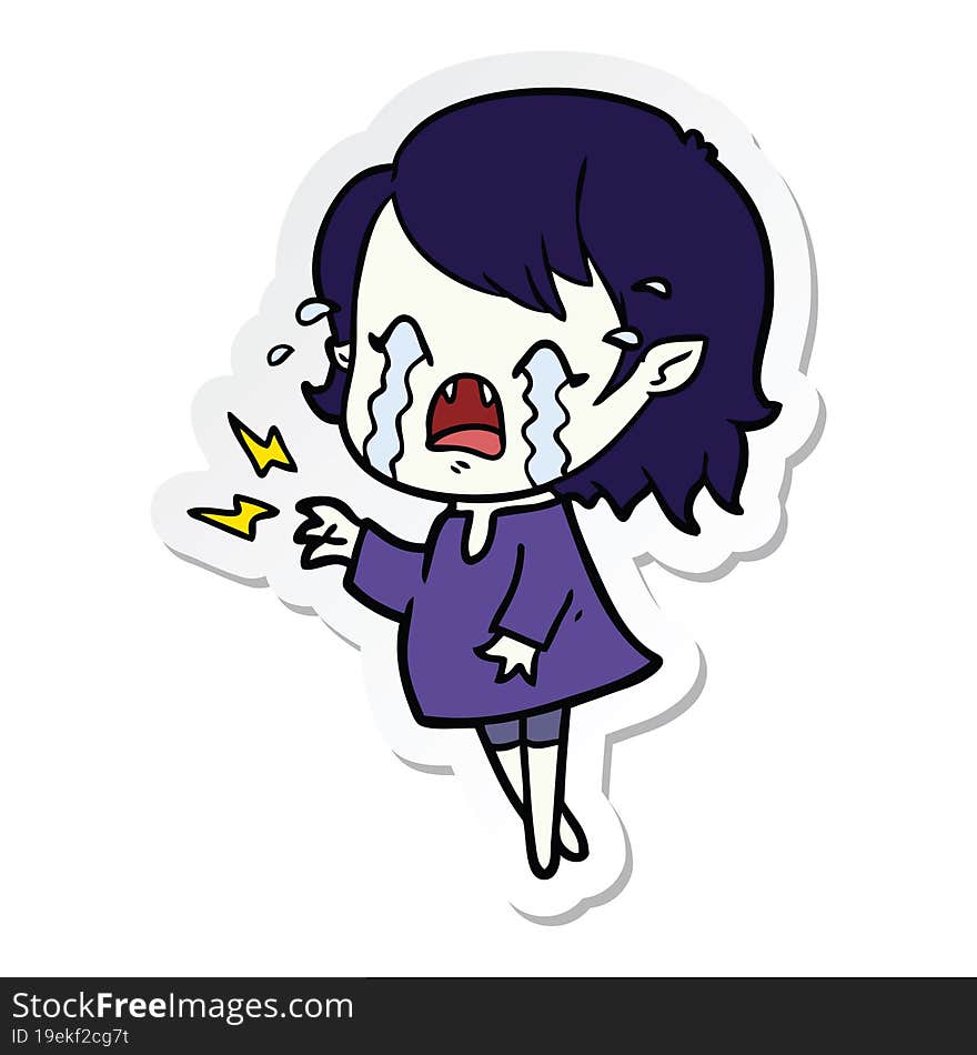 sticker of a cartoon crying vampire girl