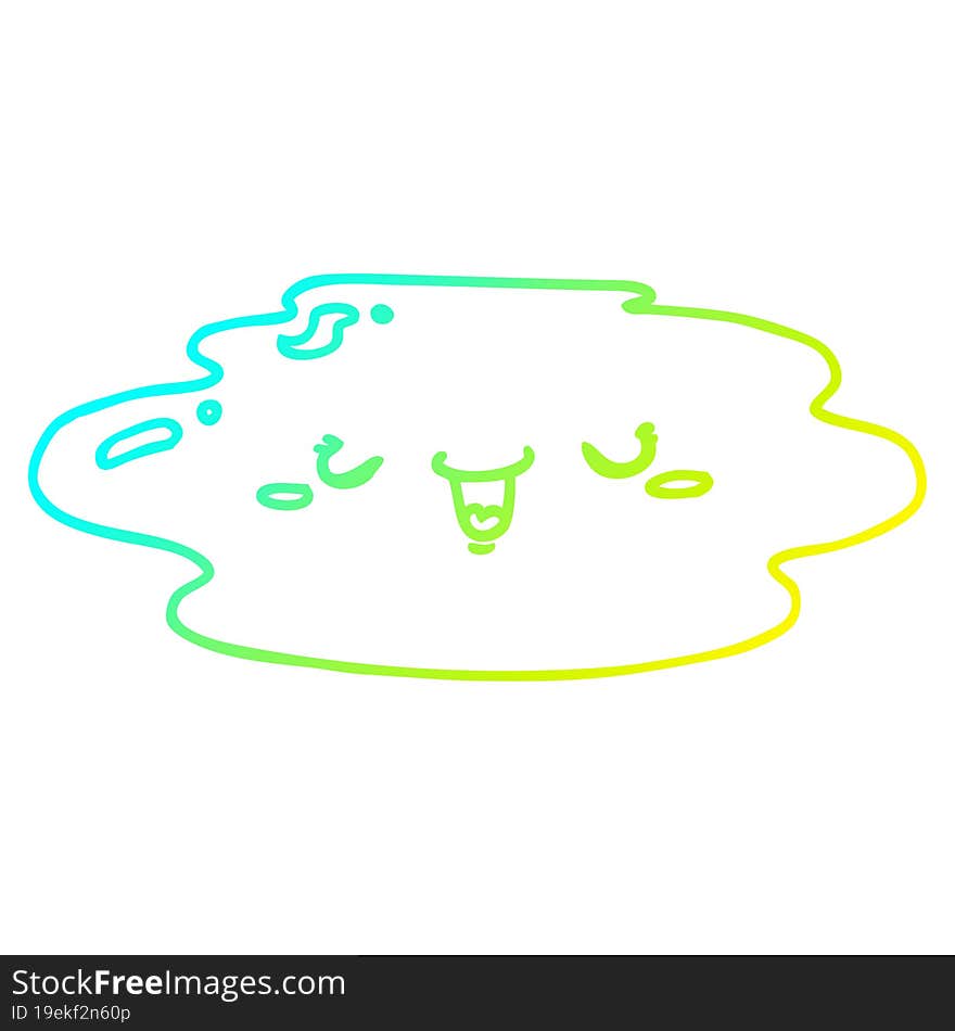 cold gradient line drawing cartoon puddle with face