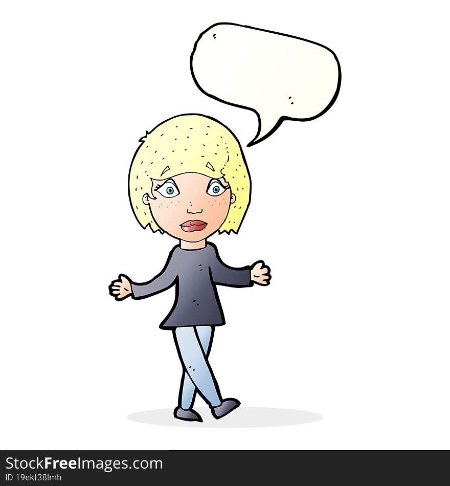 cartoon surprised woman with speech bubble