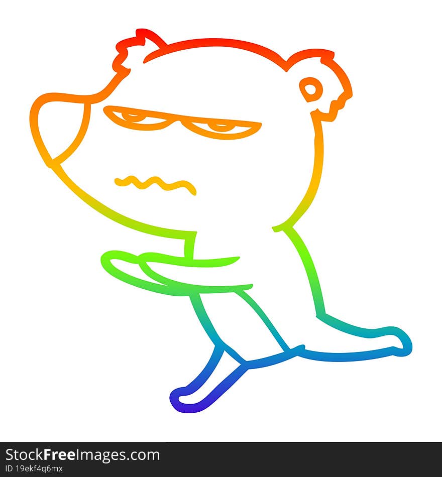 rainbow gradient line drawing angry bear cartoon running