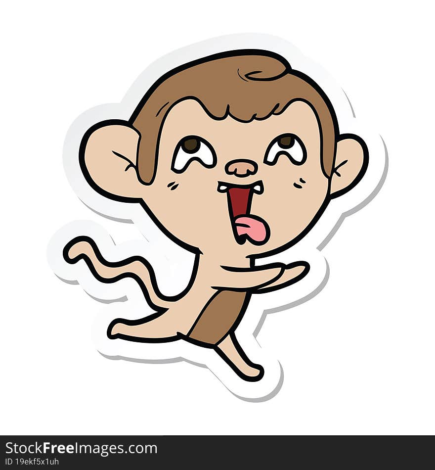 sticker of a crazy cartoon monkey running