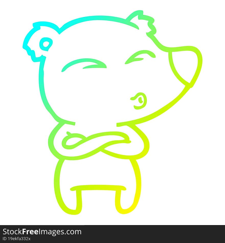 Cold Gradient Line Drawing Cartoon Whistling Bear