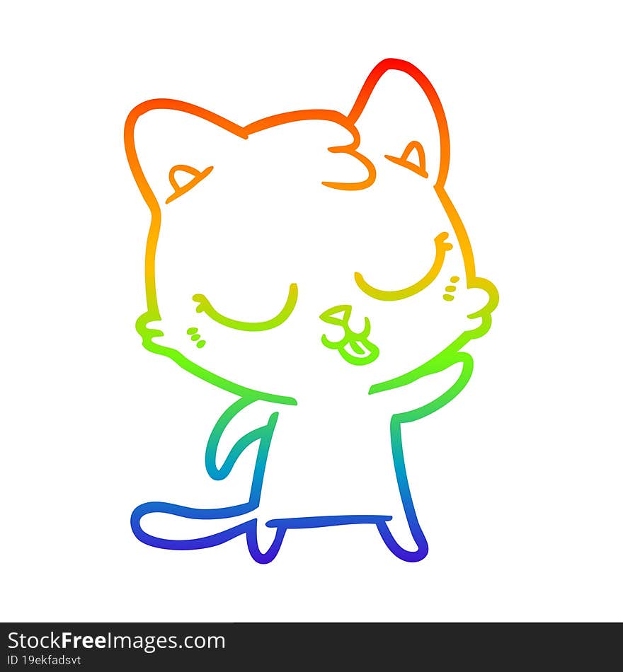 rainbow gradient line drawing of a cartoon cat hissing