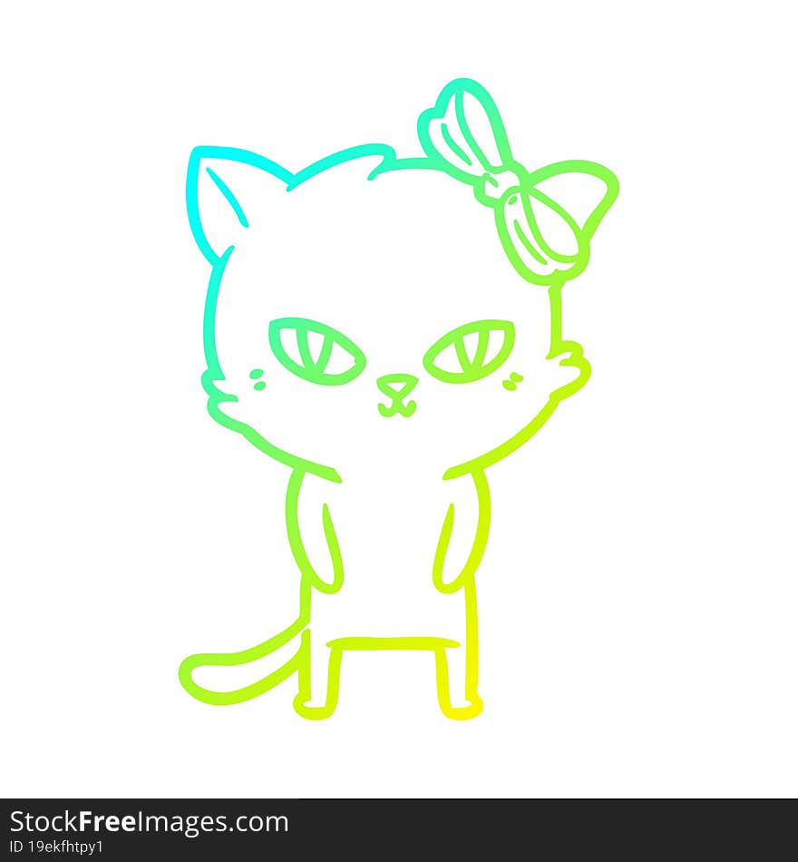 Cold Gradient Line Drawing Cute Cartoon Cat