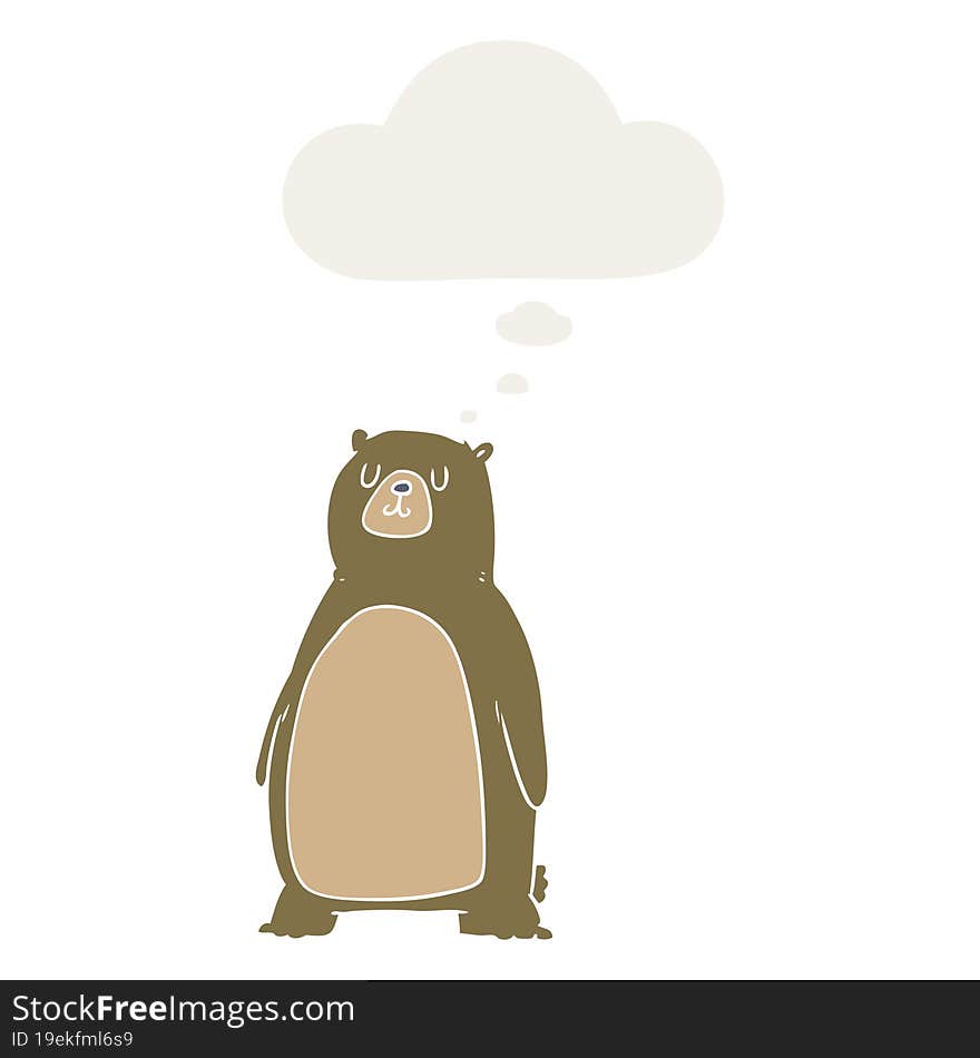 Cartoon Bear And Thought Bubble In Retro Style