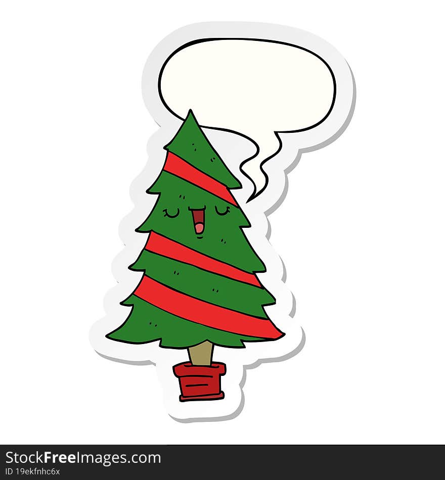 cartoon christmas tree and speech bubble sticker