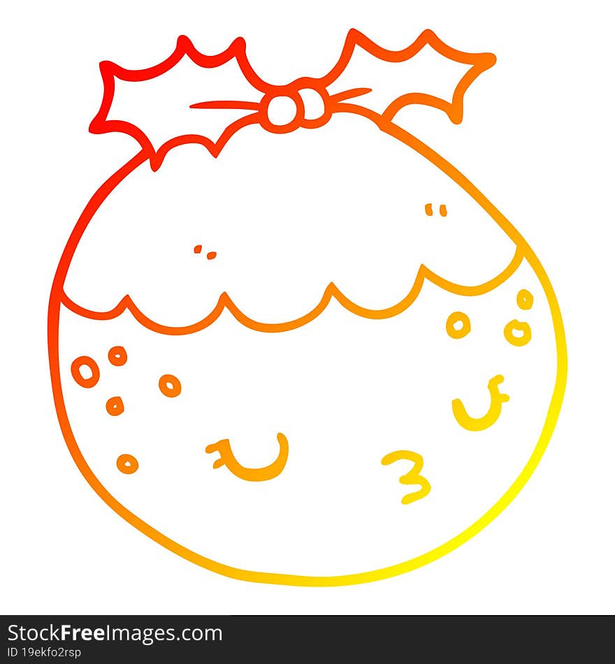 Warm Gradient Line Drawing Cute Cartoon Christmas Pudding