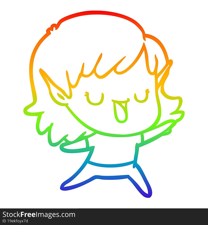 rainbow gradient line drawing cartoon elf girl