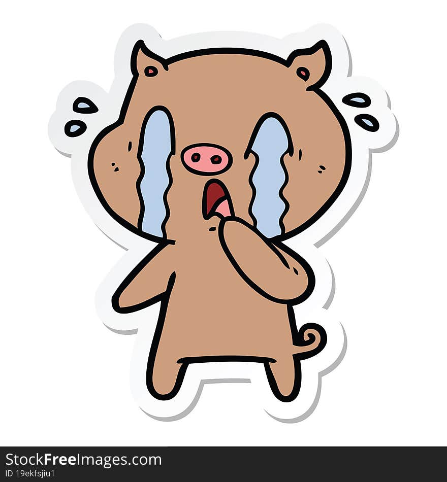 sticker of a crying pig cartoon