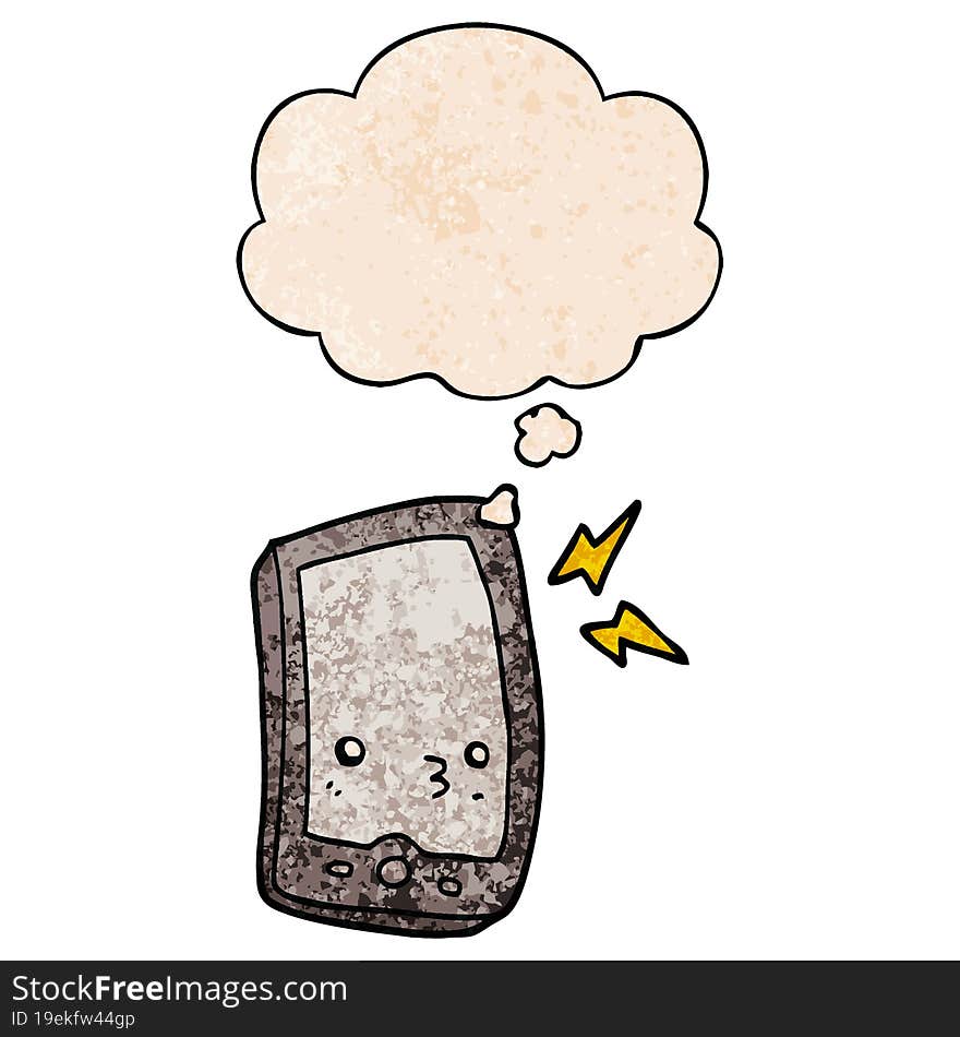 cartoon mobile phone and thought bubble in grunge texture pattern style