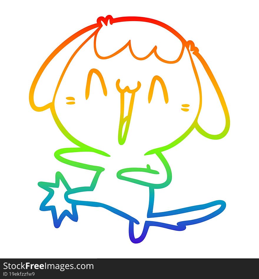 rainbow gradient line drawing cartoon laughing dog kicking