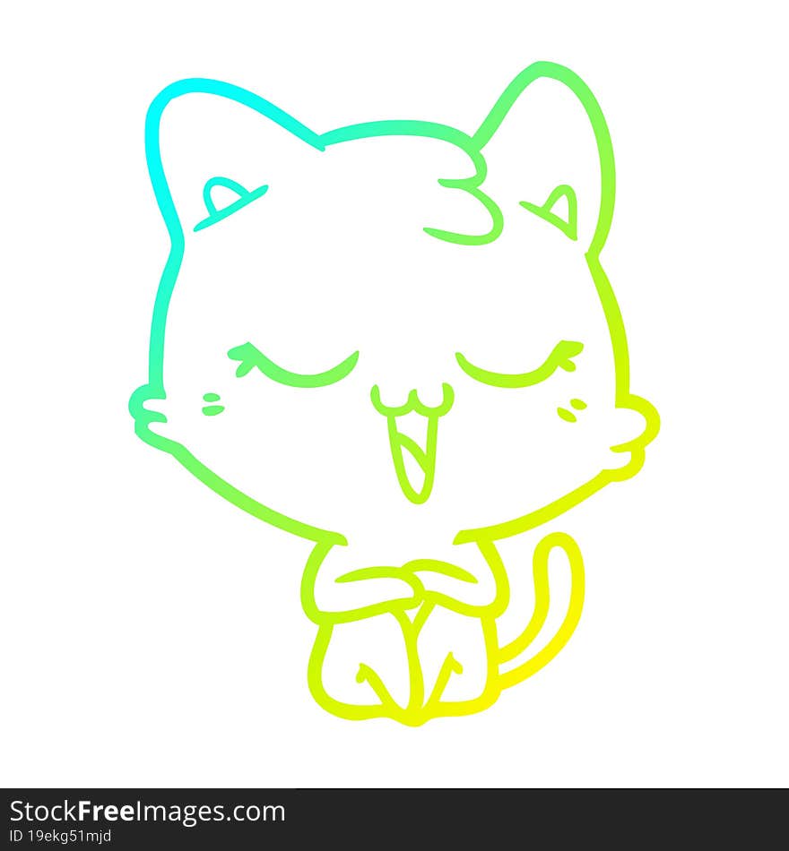 cold gradient line drawing of a happy cartoon cat