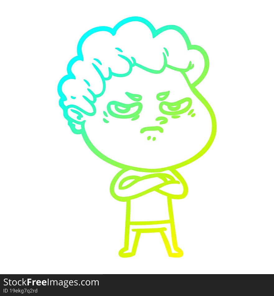 Cold Gradient Line Drawing Cartoon Angry Man