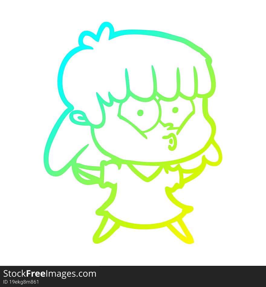 cold gradient line drawing cartoon whistling girl