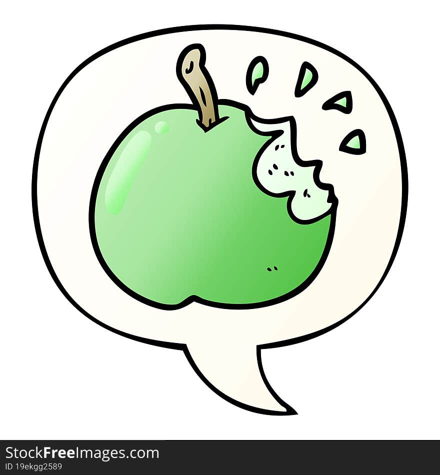 Cartoon Fresh Bitten Apple And Speech Bubble In Smooth Gradient Style