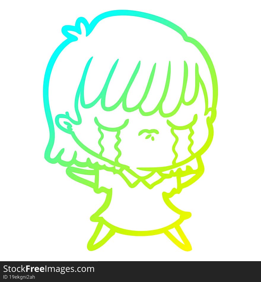 cold gradient line drawing of a cartoon woman crying