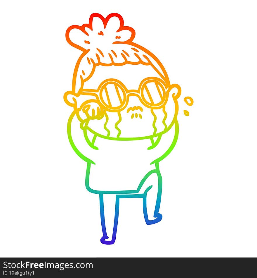 rainbow gradient line drawing cartoon crying woman wearing spectacles