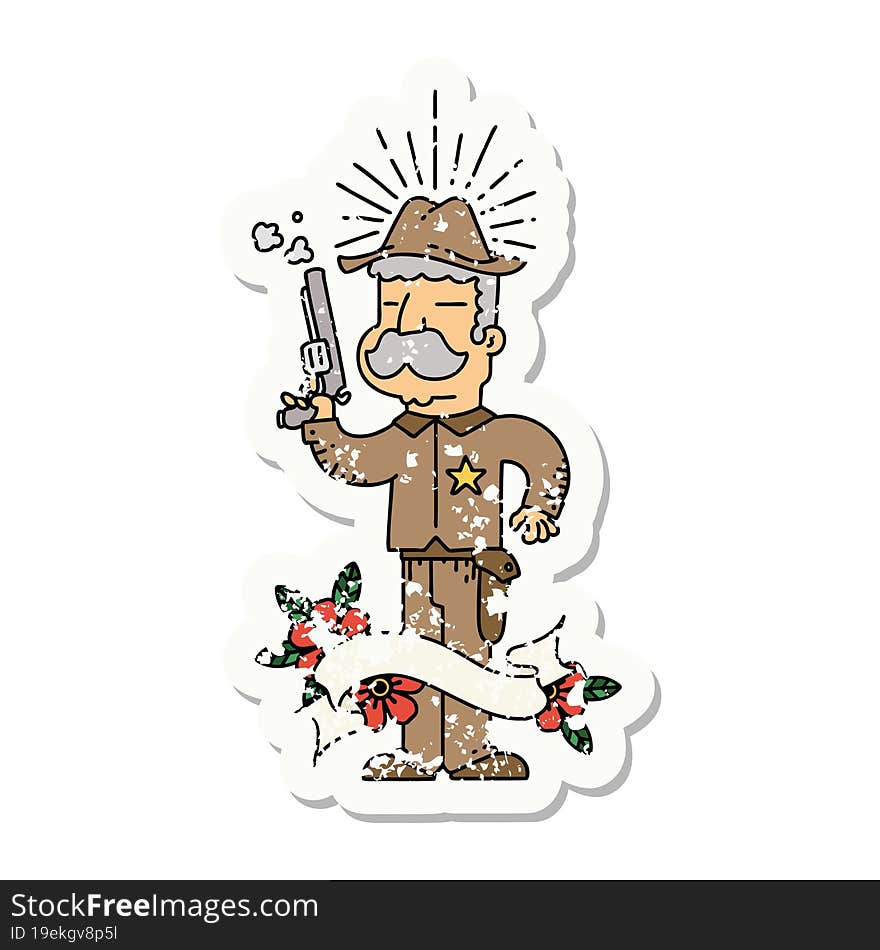 grunge sticker of tattoo style wild west sheriff