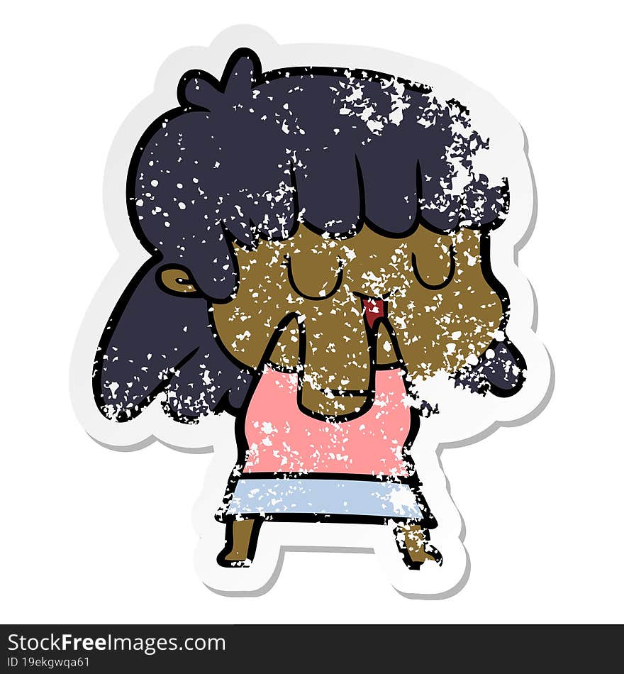 distressed sticker of a cartoon woman laughing