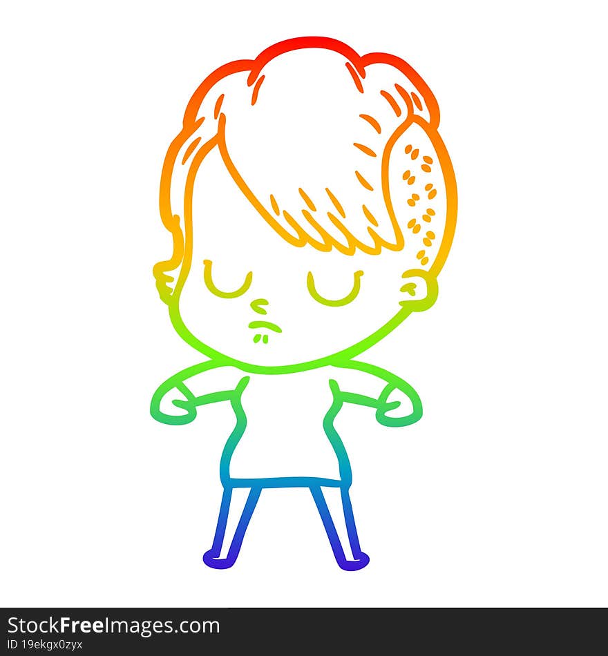 rainbow gradient line drawing of a cartoon woman