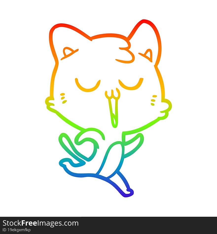 Rainbow Gradient Line Drawing Cartoon Cat Singing