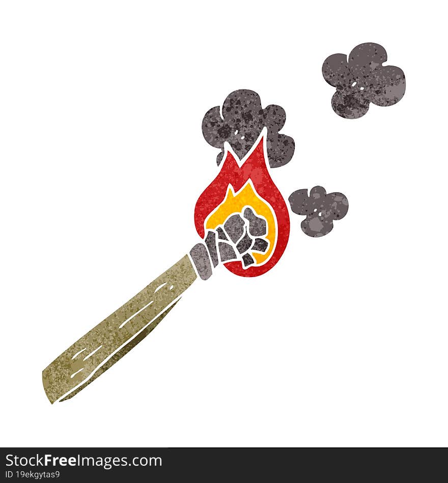 retro cartoon burning wood torch