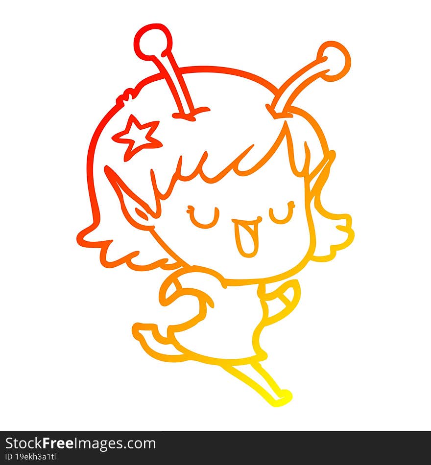 warm gradient line drawing happy alien girl cartoon