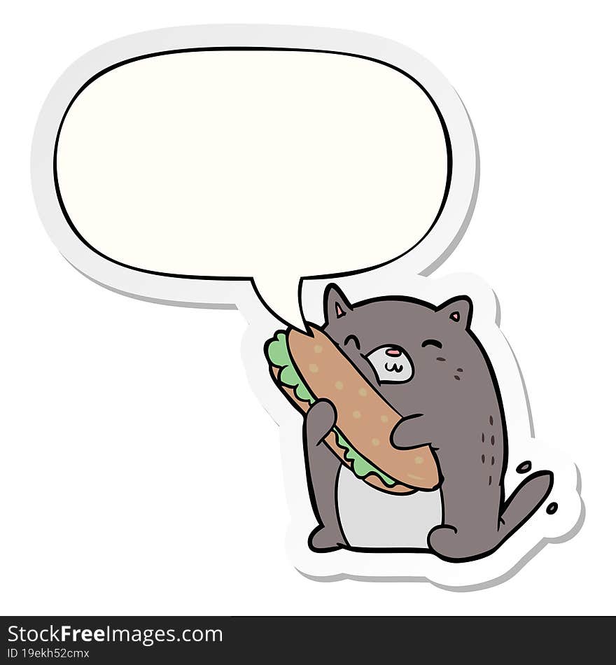 cartoon cat loving the amazing sandwich he s just made for lunch and speech bubble sticker