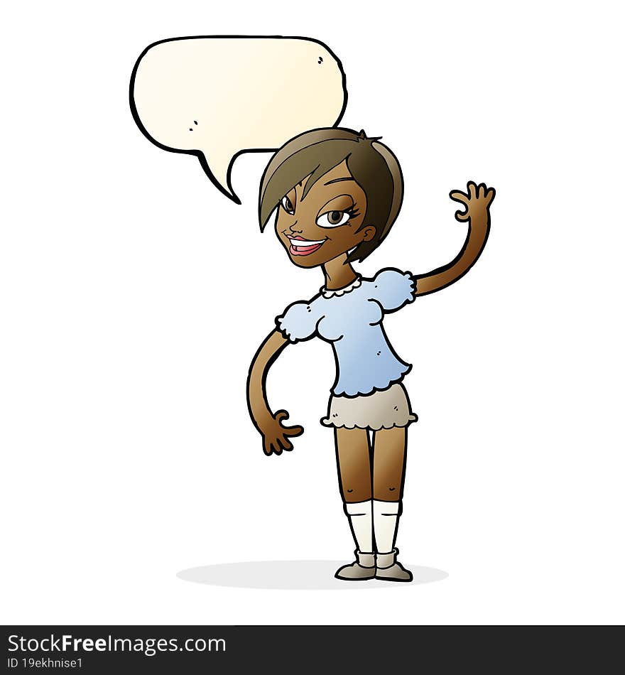 Cartoon Girl Waving With Speech Bubble