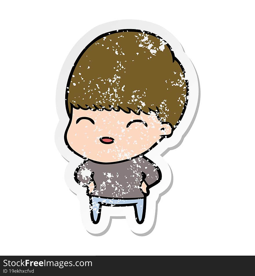 Distressed Sticker Of A Happy Cartoon Boy